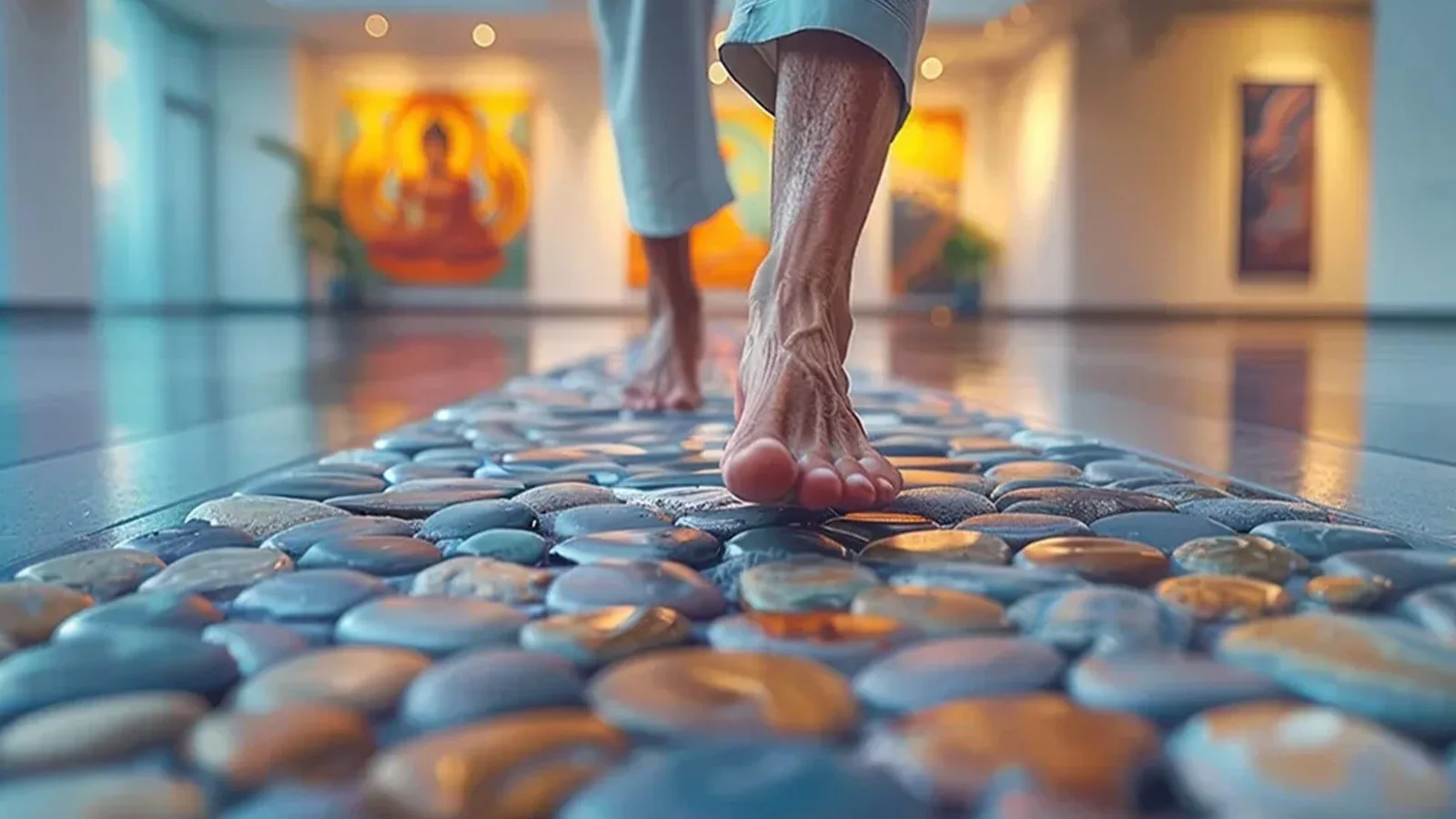 Sattva-Forest-Ridge-Apartment-in-JP-Nagar-Bangalore-bare-feet-walking-path-made-stones-reflexology-meditation-wellness-amenities