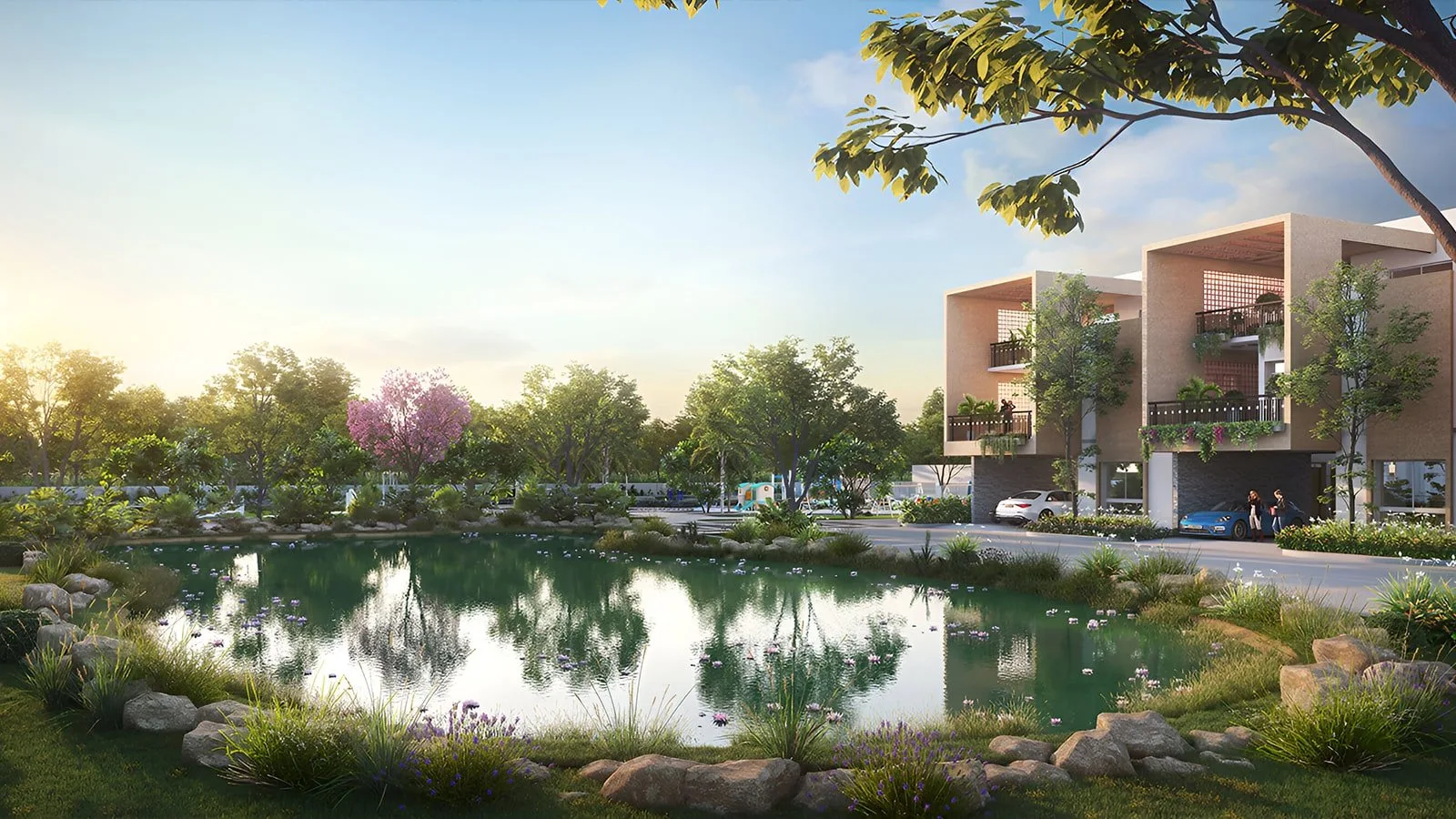 Allure-Avani-Villa-in-Kammasandra-Bangalore-Pond-In-Front-of-villa.webp
